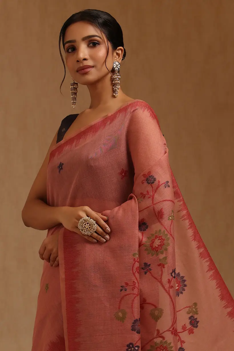 Onion Pink Chanderi Woven Design Saree